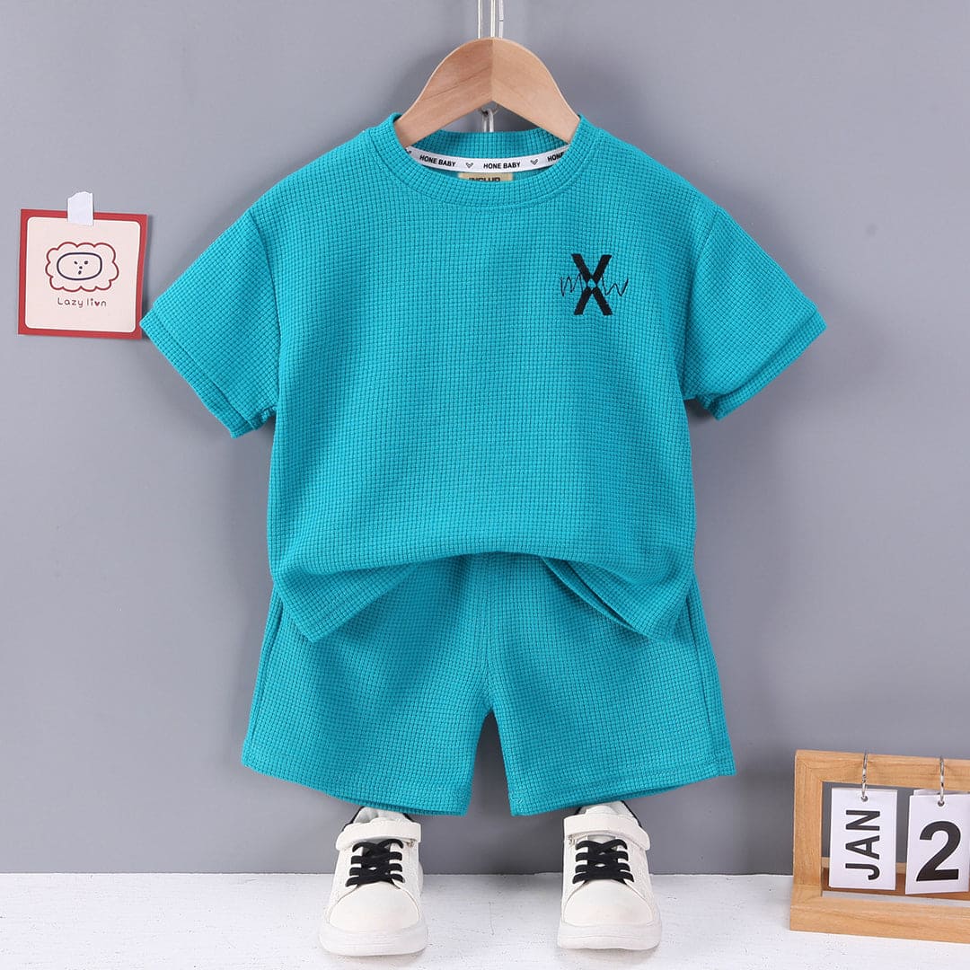 Boys Textured Knit Two Piece Set Sets Blue 1-2 Y 