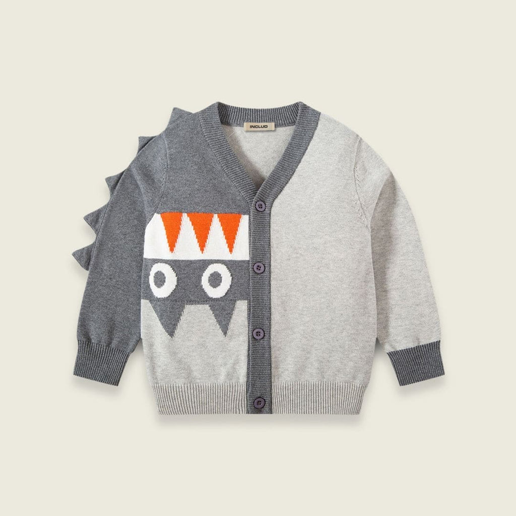 Boys Dinosaur Print Cardigan Sweaters & Cardigans Grey 1-2 Y 