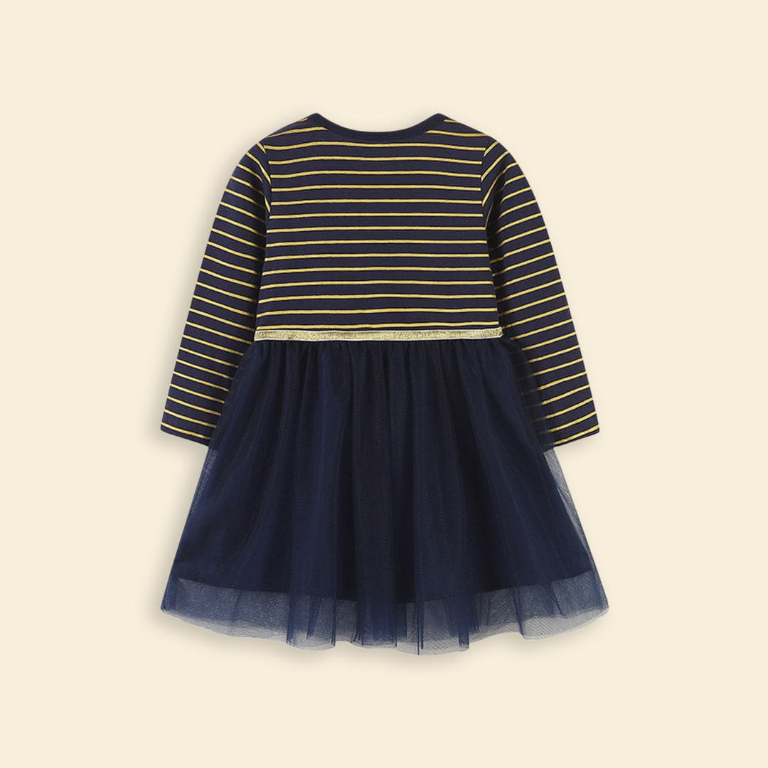 Girls Striped Tulle Overlay Dress Casual Dresses   