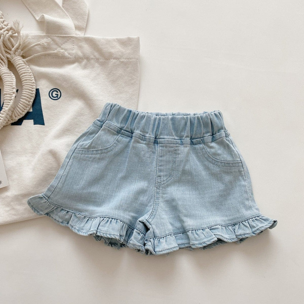 Girls Shorts with Ruffles Shorts Light Wash 2-3 Y 