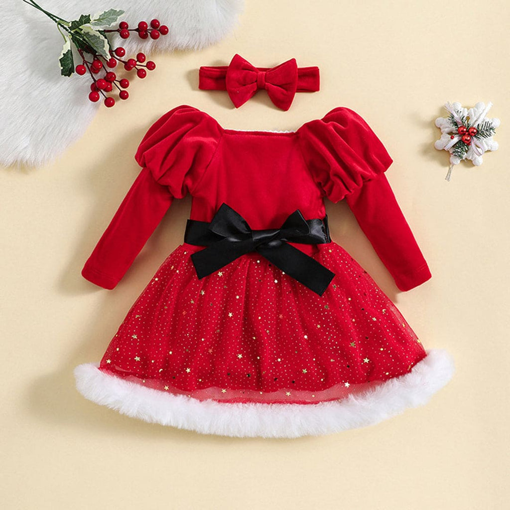Girls Santa Inspired Fit & Flare Embellished Dress Casual Dresses   