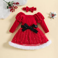 Girls Santa Inspired Fit & Flare Embellished Dress Casual Dresses   