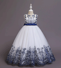 Girls Embroidered Tulle Gown Casual Dresses Navy 5-6 Y 