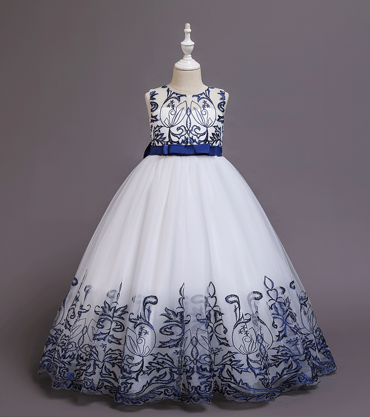 Girls Embroidered Tulle Gown