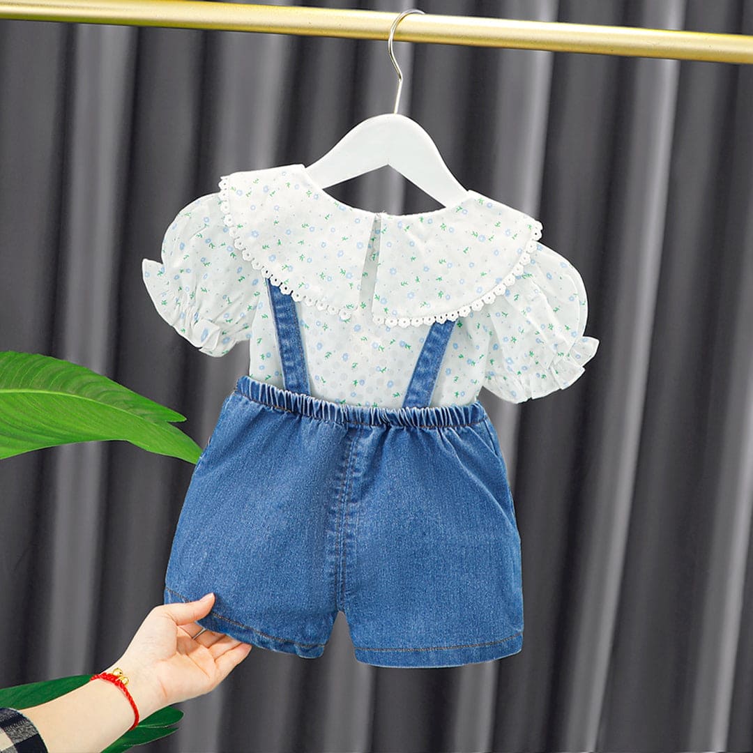 Girls Printed Top with Dungaree Set Sets   