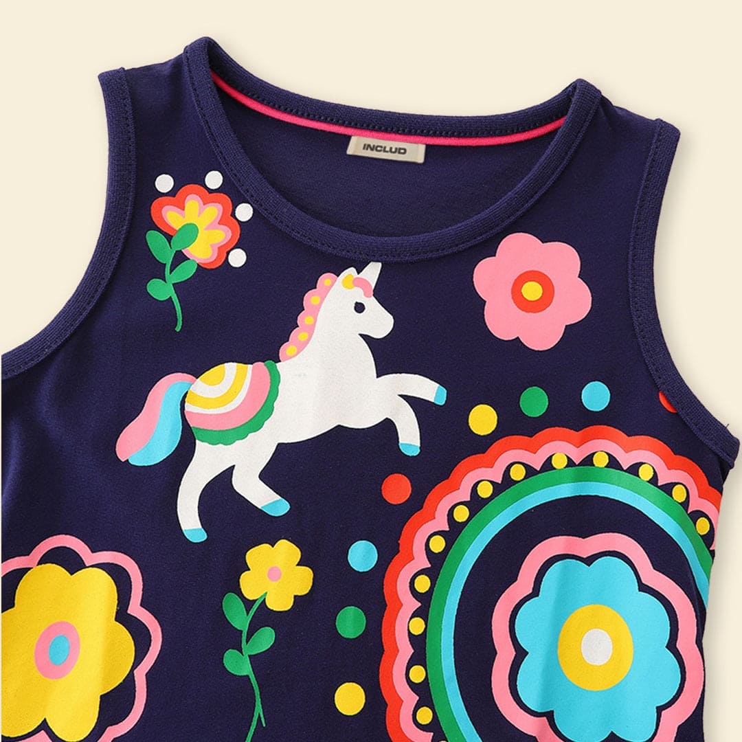 Girls Unicorn Print Casual Dress Casual Dresses   