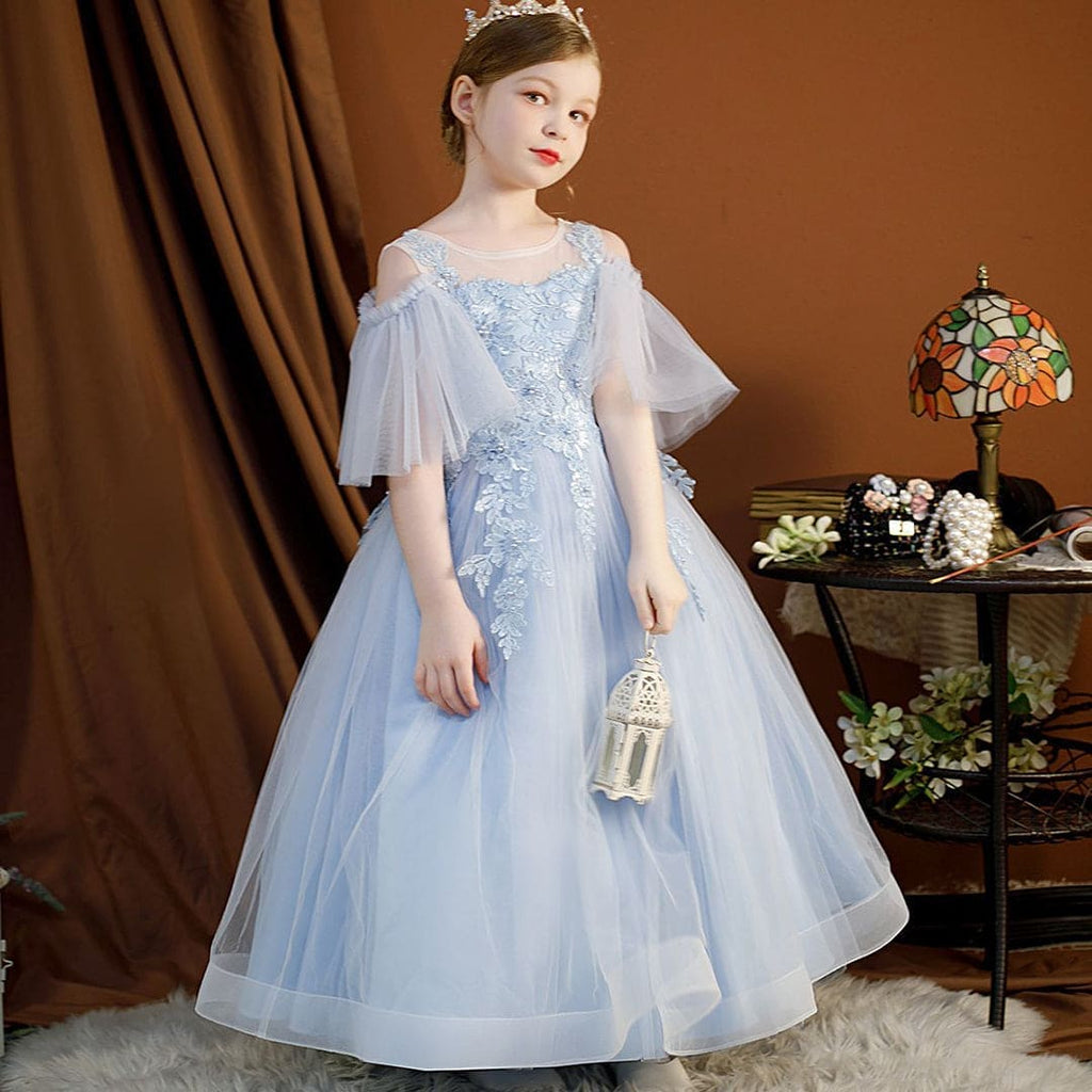 Girls Lace Off Shoulder Tulle Gown