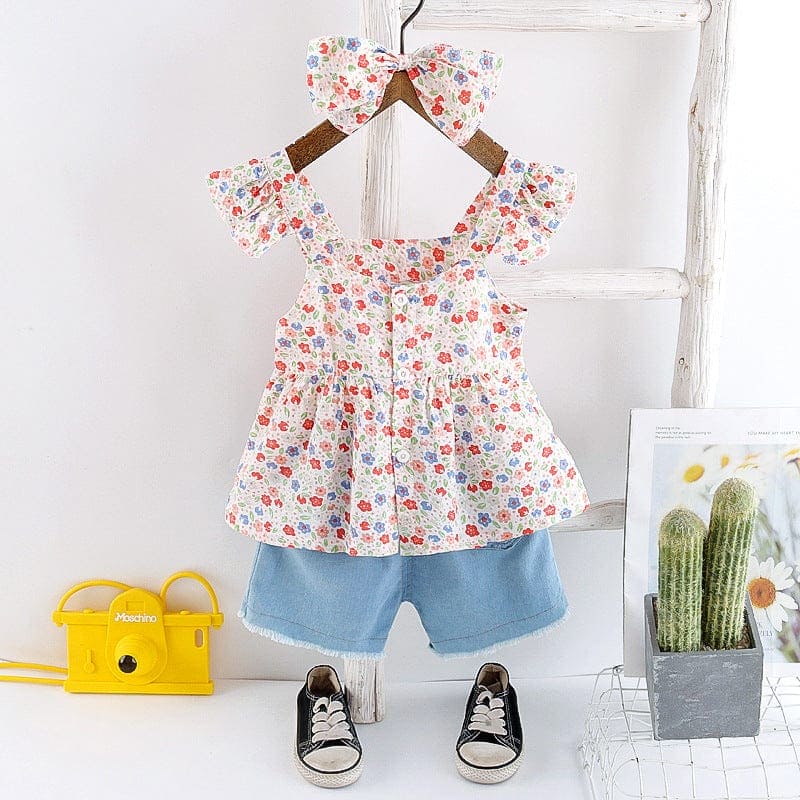 Girls Peplum Top with Denim Shorts Set Sets Pink 1-2 Y 