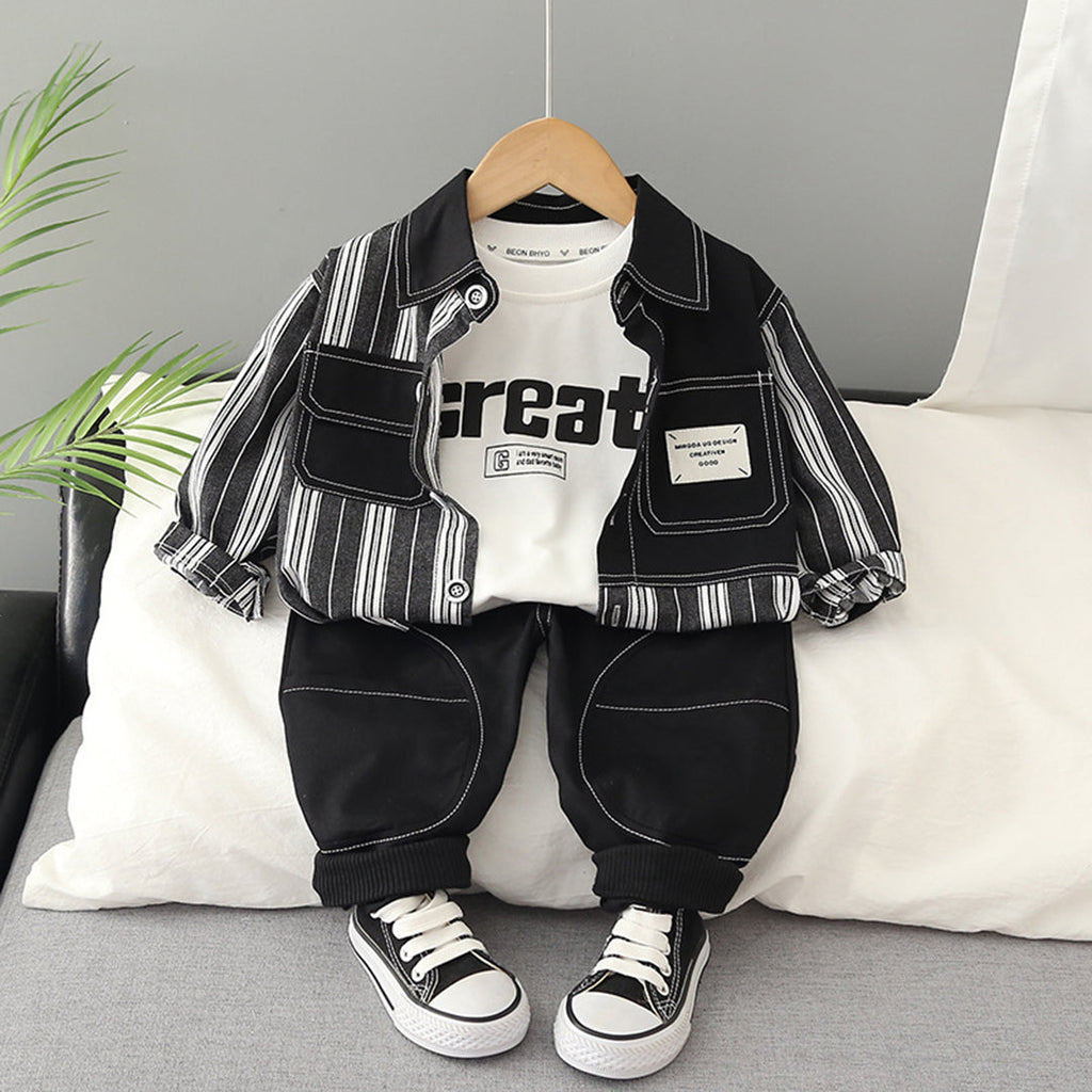 Boys Striped Jacket with T-shirt & Trousers Set