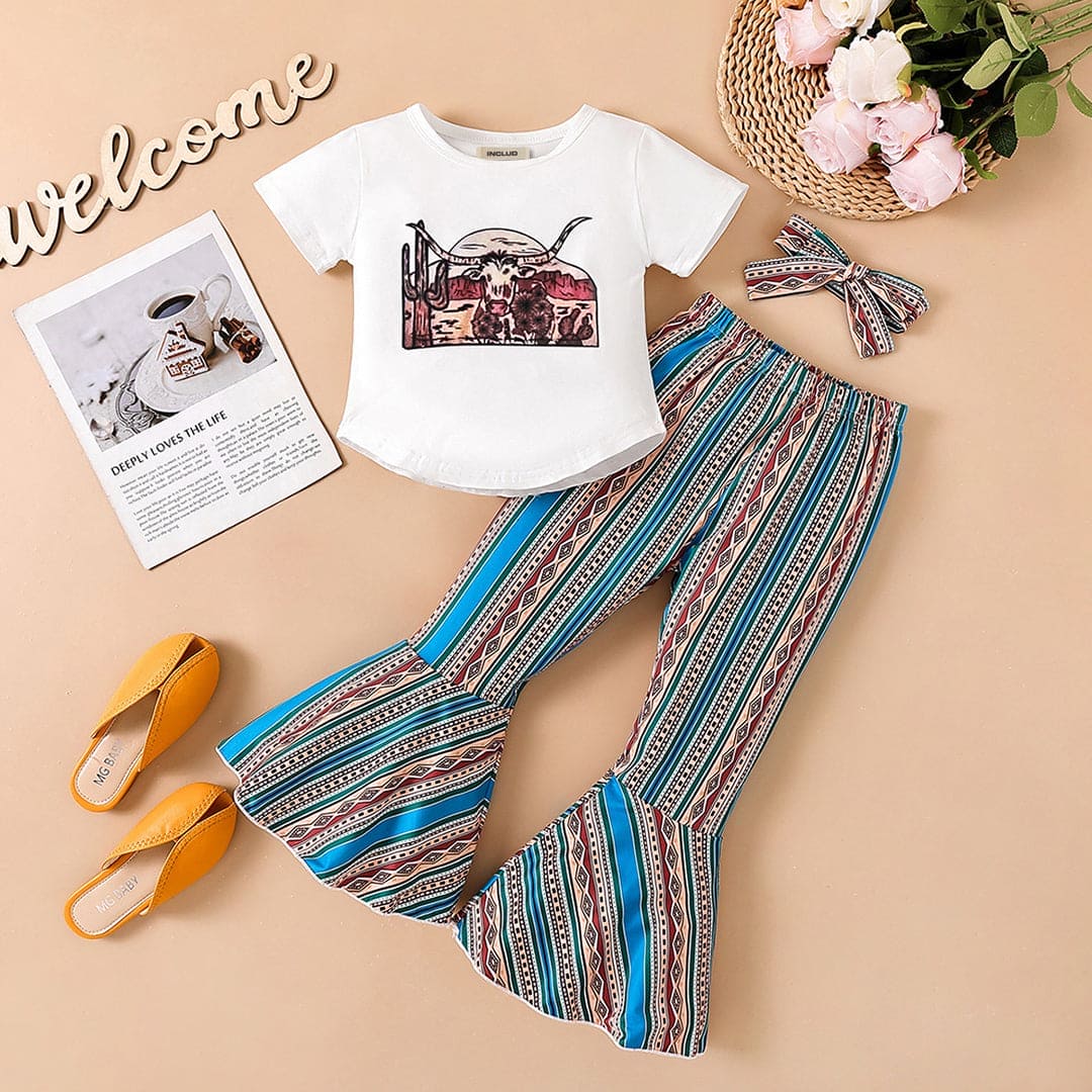 Girls Printed T-shirt & Flared Pants Set Sets
