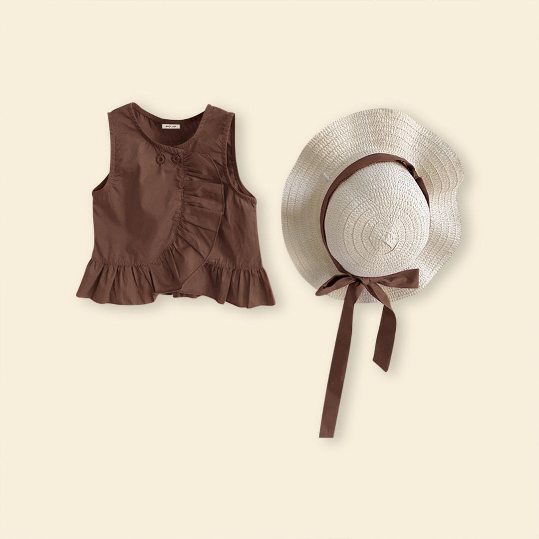 Girls Sleeveless Top With Printed Pants Sets   
