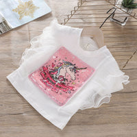 Girls Sequin Applique Top With Denim Skirt Sets   