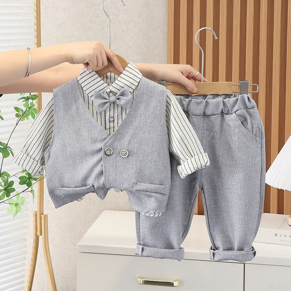 Boys Waistcoat with Striped Shirt and Trousers Set 3 pc. Sets Grey 1-2 Y 