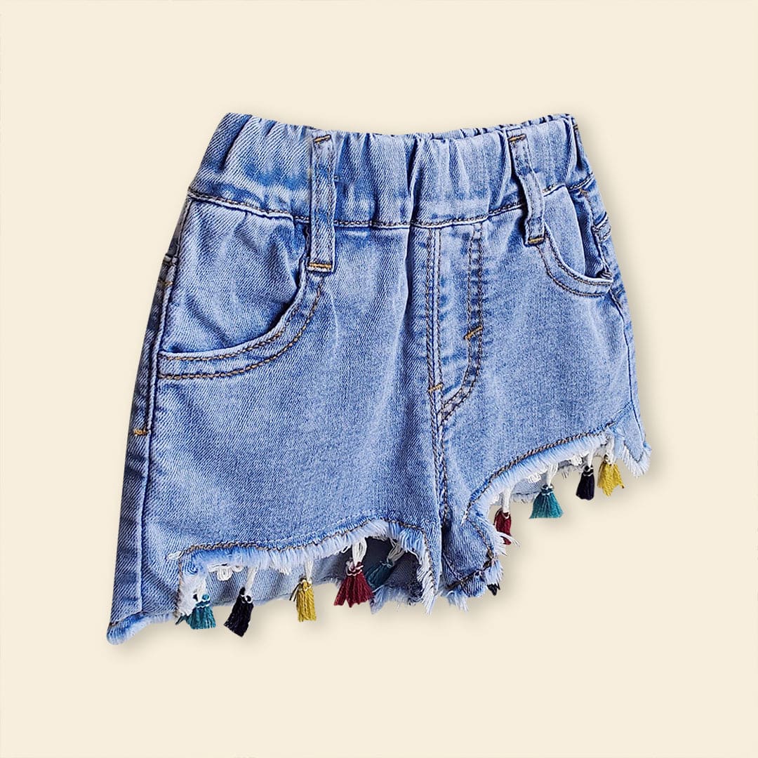 Girls Sleeveless Knitted Top With Denim Shorts Sets   