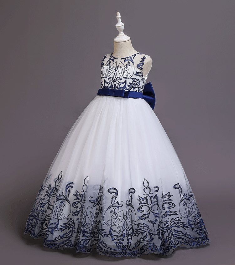 Girls Embroidered Tulle Gown Casual Dresses   
