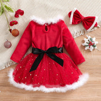 Girls Santa Inspired Full Sleeves Dress with Headband Casual Dresses   