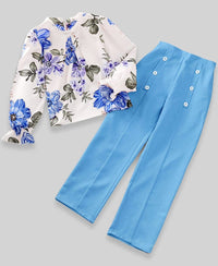 Girls Floral Top with Pant Set Sets Blue 7-8 Y 