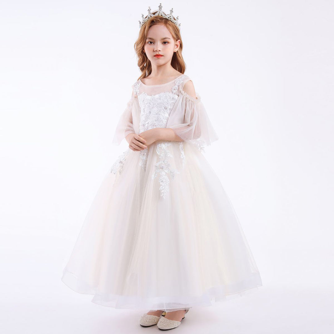 Girls Princess Lace Tulle Gown Casual Dresses   