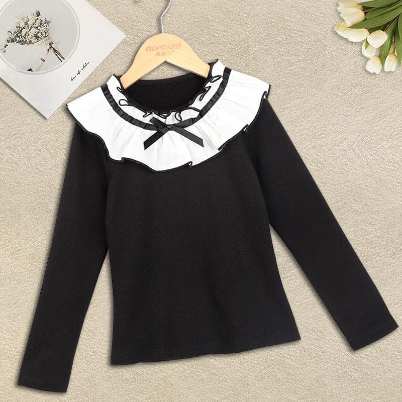 Girls Tshirt Woven Collar Tshirts Black 4-5 Y 