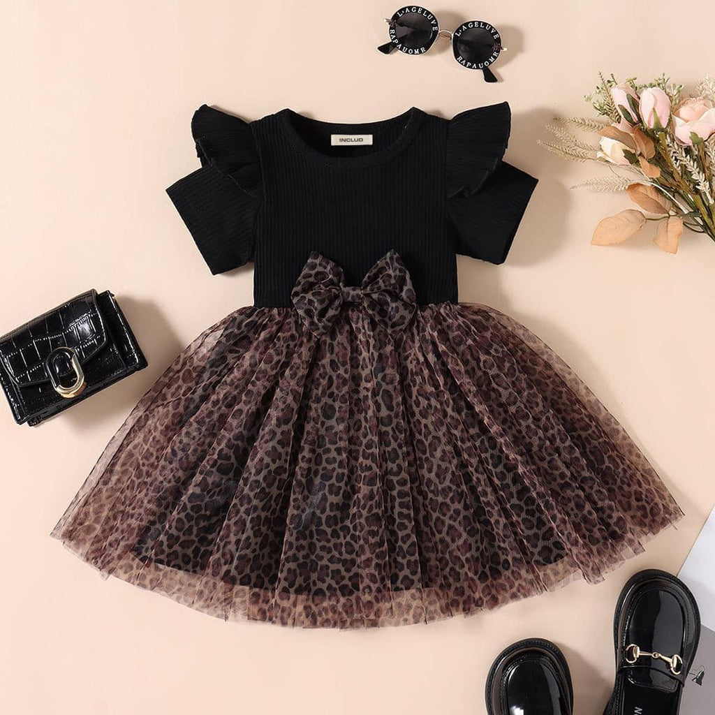Girls Printed Tulle Casual Dress