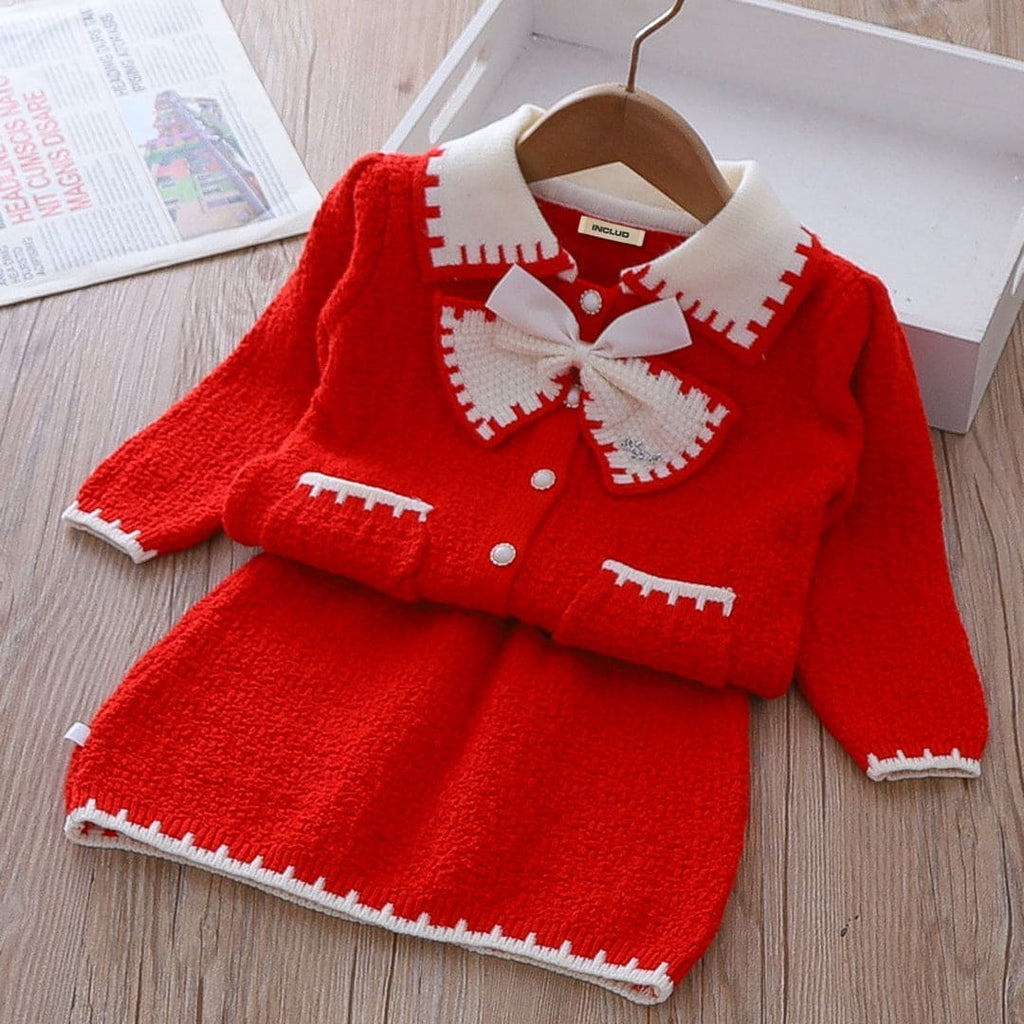 Girls Woolen Jacket with Skirt Co-ord Set