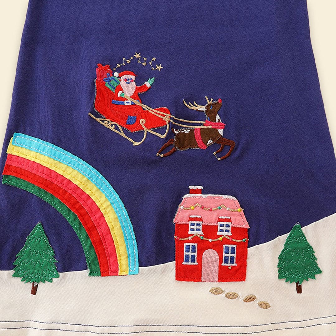 Girls Santa Claus Patch Dress Casual Dresses   