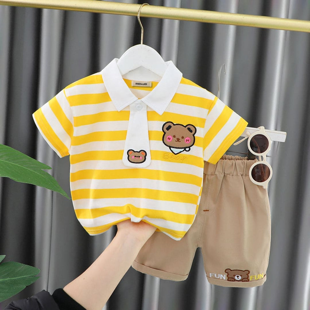 Boys Striped Polo T-shirt with Shorts Set