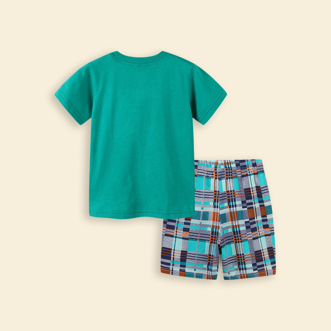 Boys Printed T-shirt & Checkered Short Set Sets   