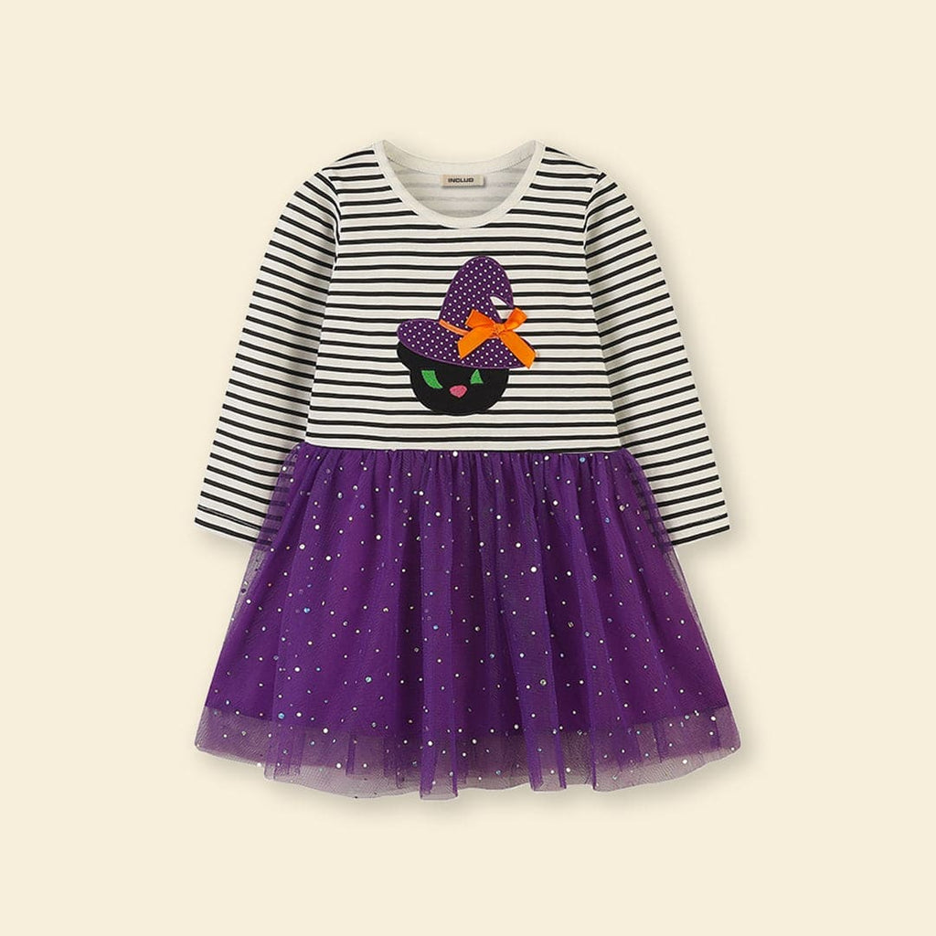Girls Striped Tulle Overlay Dress Casual Dresses   