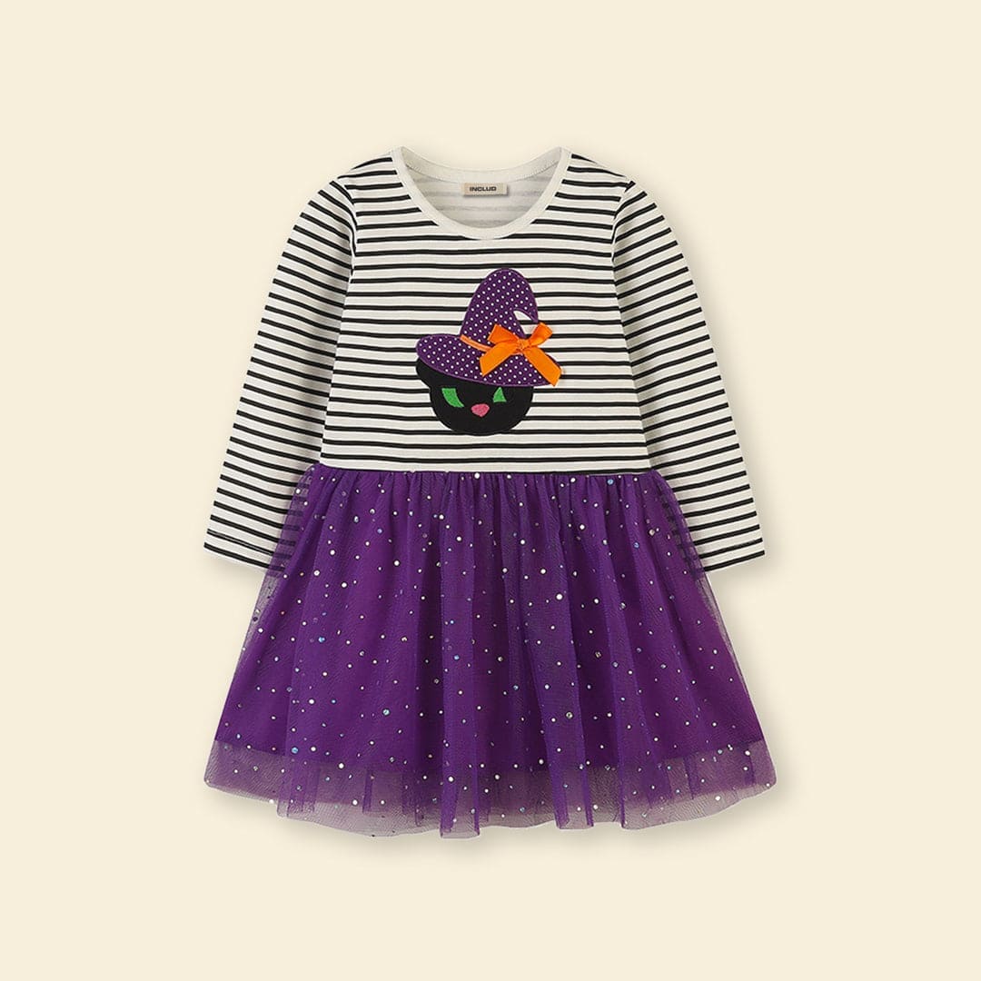 Girls Striped Tulle Overlay Dress Casual Dresses   