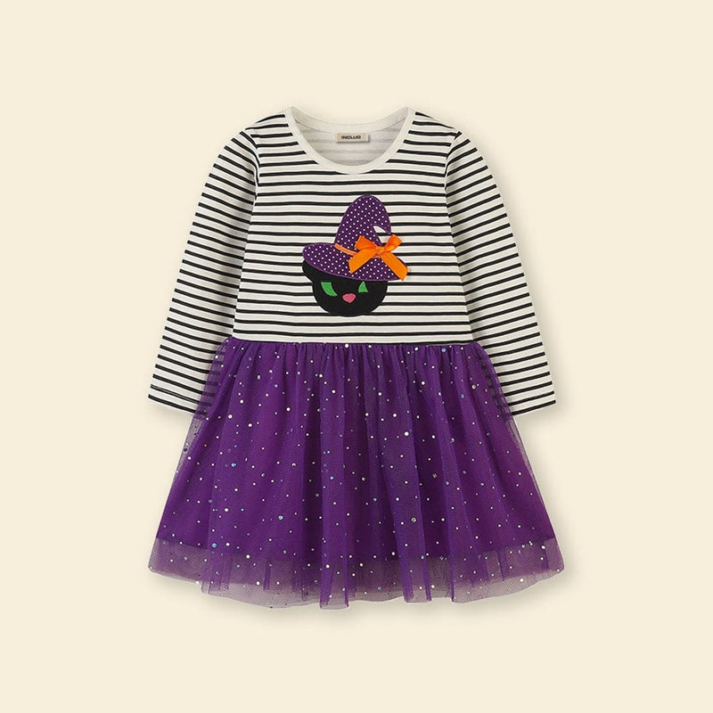 Girls Striped Tulle Overlay Dress Casual Dresses   