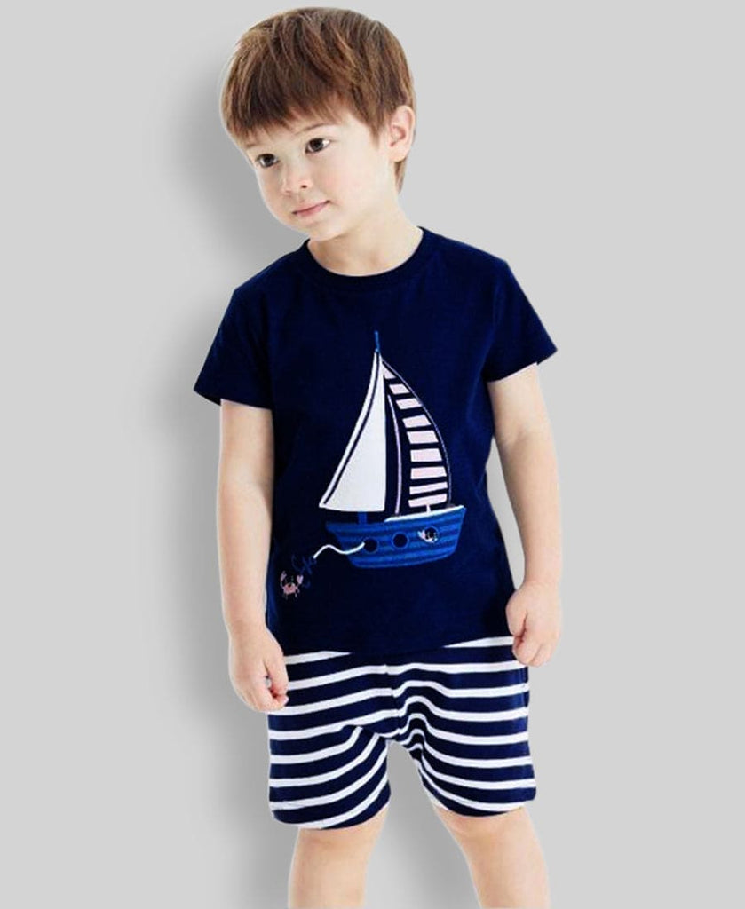 Boys Nautical Print Knotted Two Piece Set