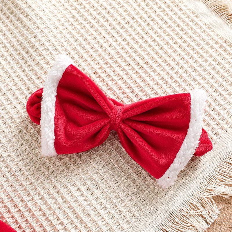 Girls Santa Inspired Full Sleeves Dress with Headband Casual Dresses   