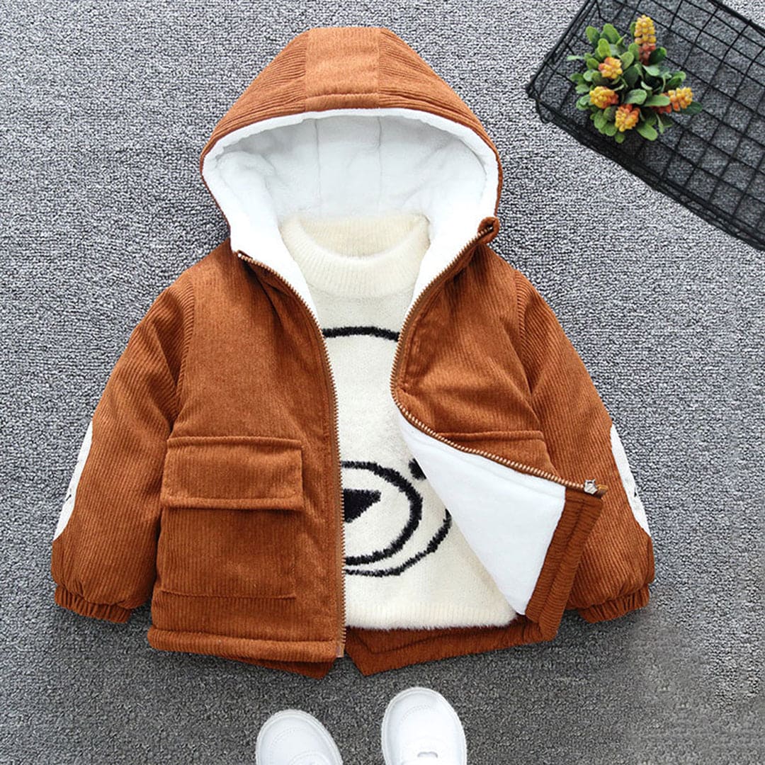 Boys Corduroy Full Sleeves Fleece Jacket Coats & Jackets Brown 1-2 Y 