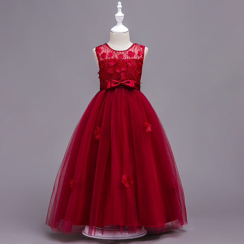 Girls Floral Applique Tulle Party Gown