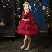 Girls Embroidered Full Sleeves Tiered Dress Casual Dresses Maroon 4-5 Y 