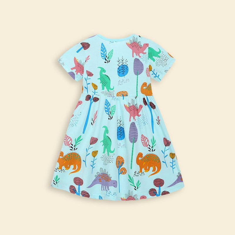 Girls Dinosaur Print Dress Casual Dresses   