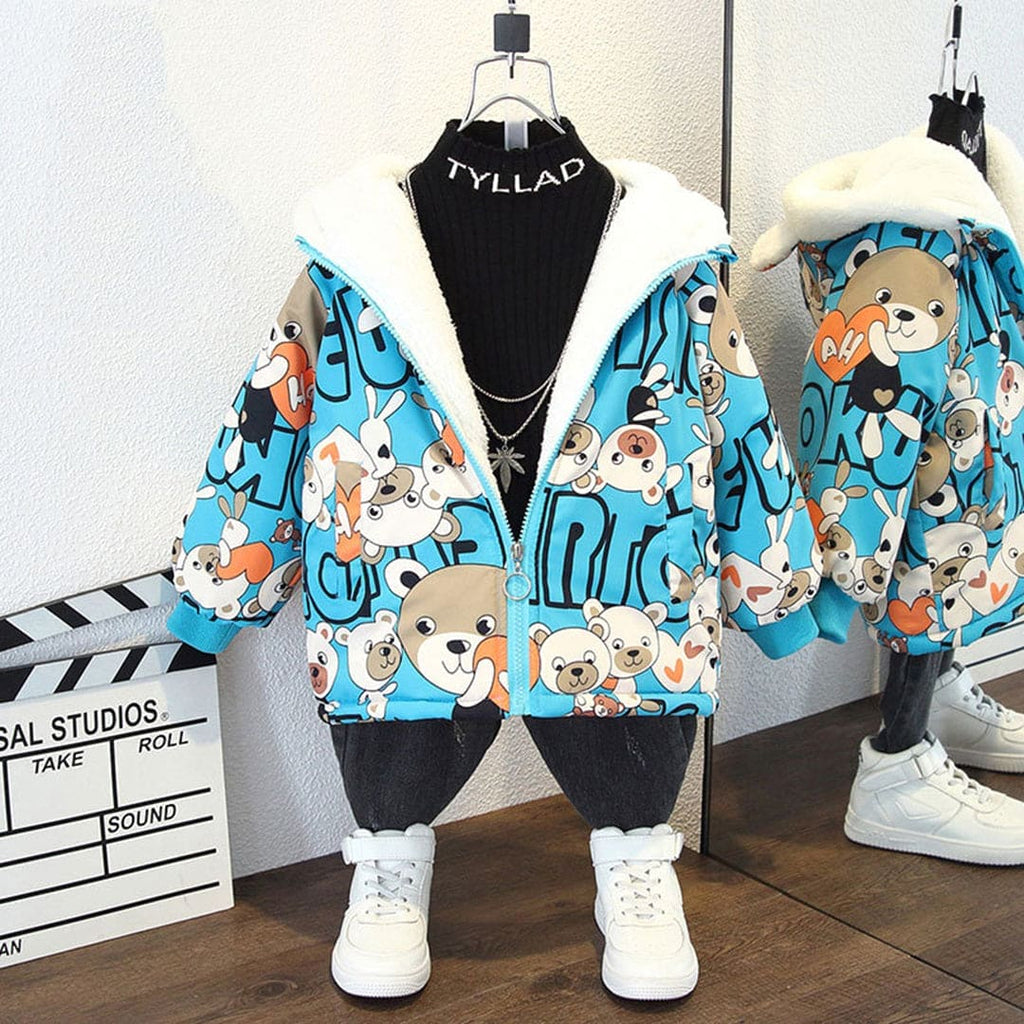 Boys Printed Fleece Jacket Coats & Jackets Blue 1-2 Y 