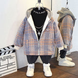 Girls Checkered Fleece Hooded Jacket