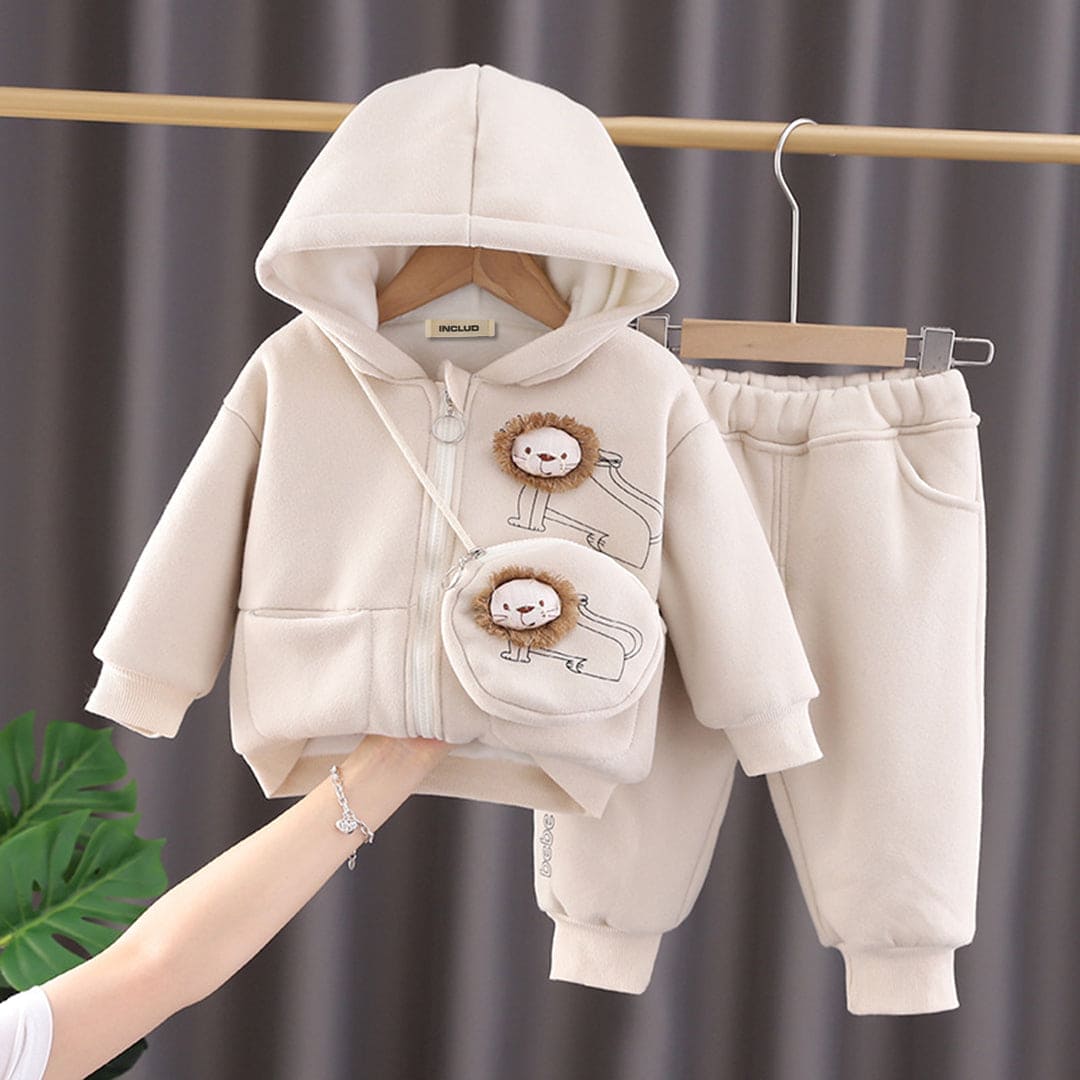 Boys Hooded Sweatshirt with Joggers Set with Sling Winterwear Sets