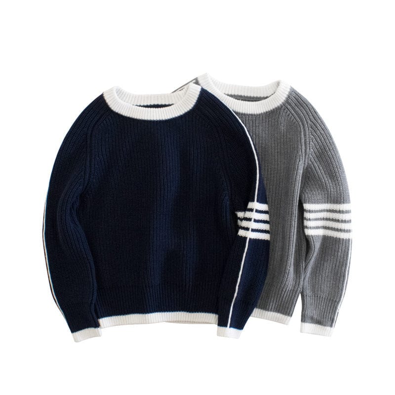 Boys Navy Blue Long Sleeves Solid Sweatshirt Sweatshirts & Hoodies   