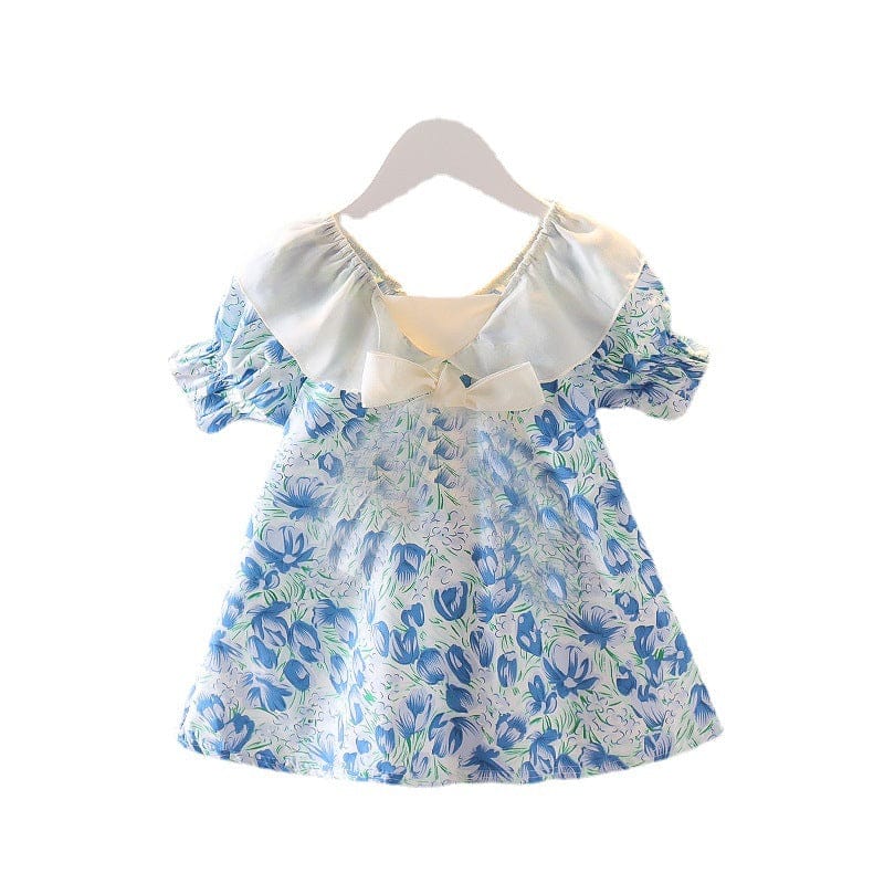 Girls All Over Printed Dress with Bow Casual Dresses Blue 1-2 Y 