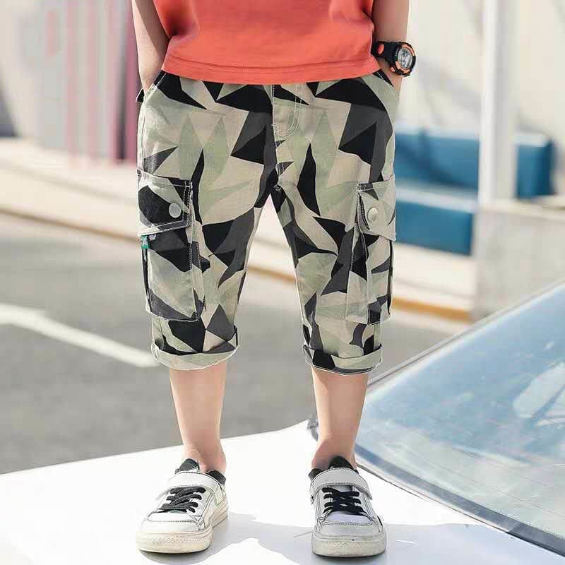 Boys Camouflage Capri with Cargo Pockets Capris Black 4-5 Y 