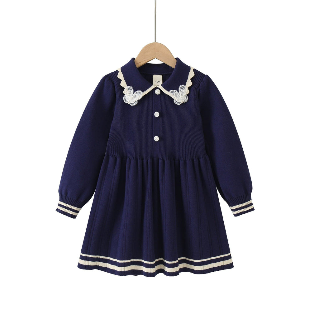 Girls Knitted Dress Casual Dresses Navy 4-5 Y 