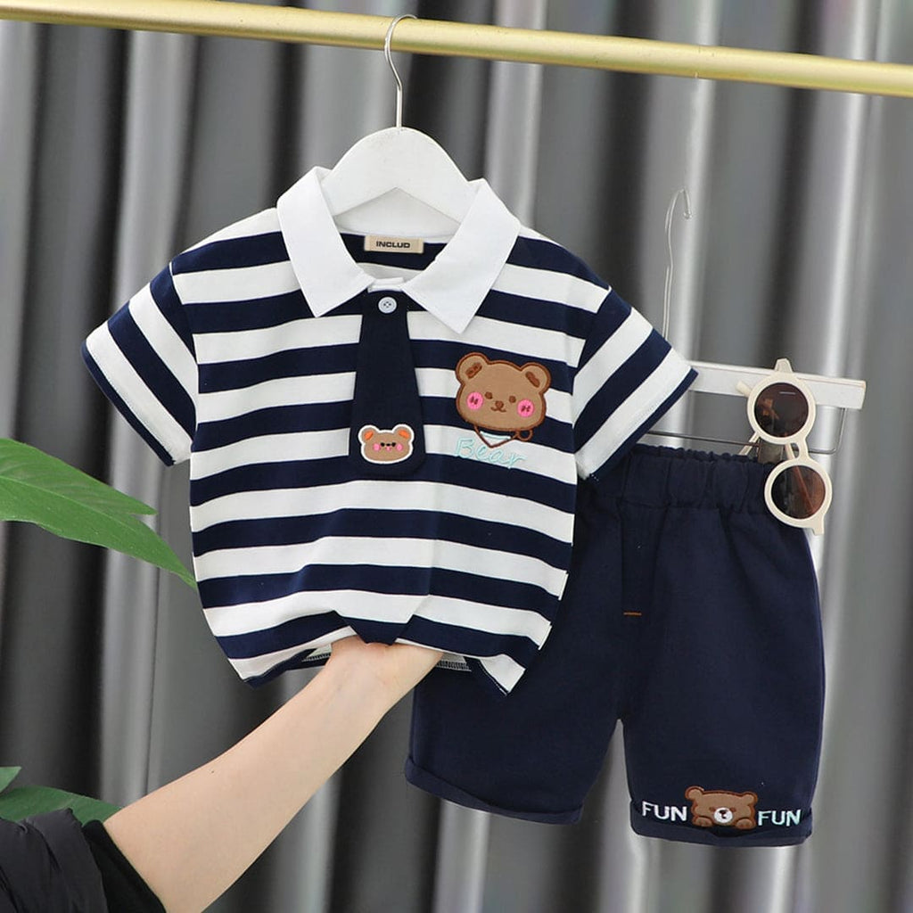 Boys Striped Polo T-shirt with Shorts Set Sets Black 1-2 Y 