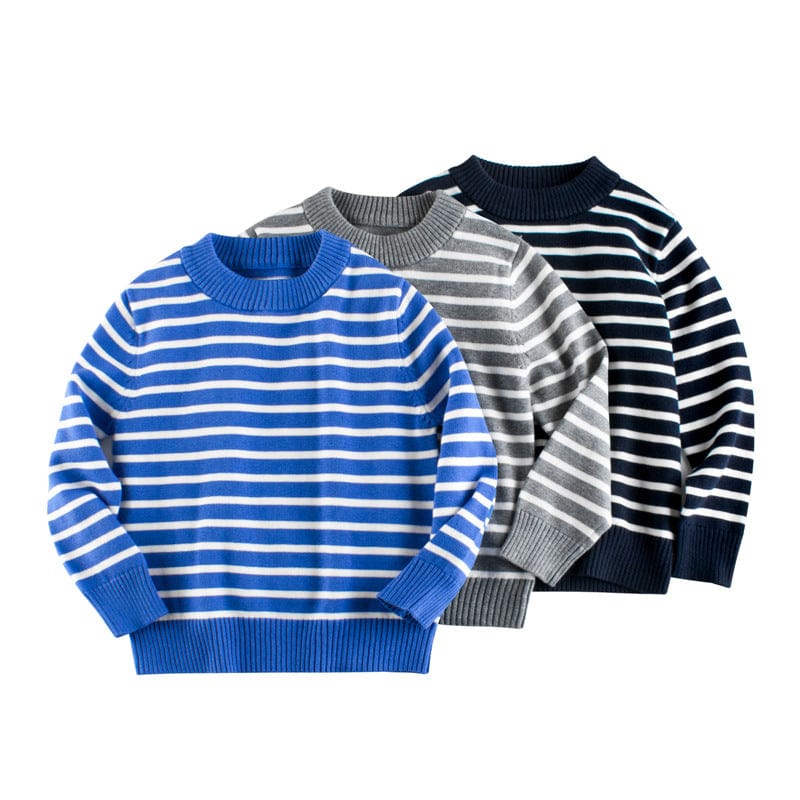 Boys Blue Long Sleeves Striped Sweatshirt Sweatshirts & Hoodies   