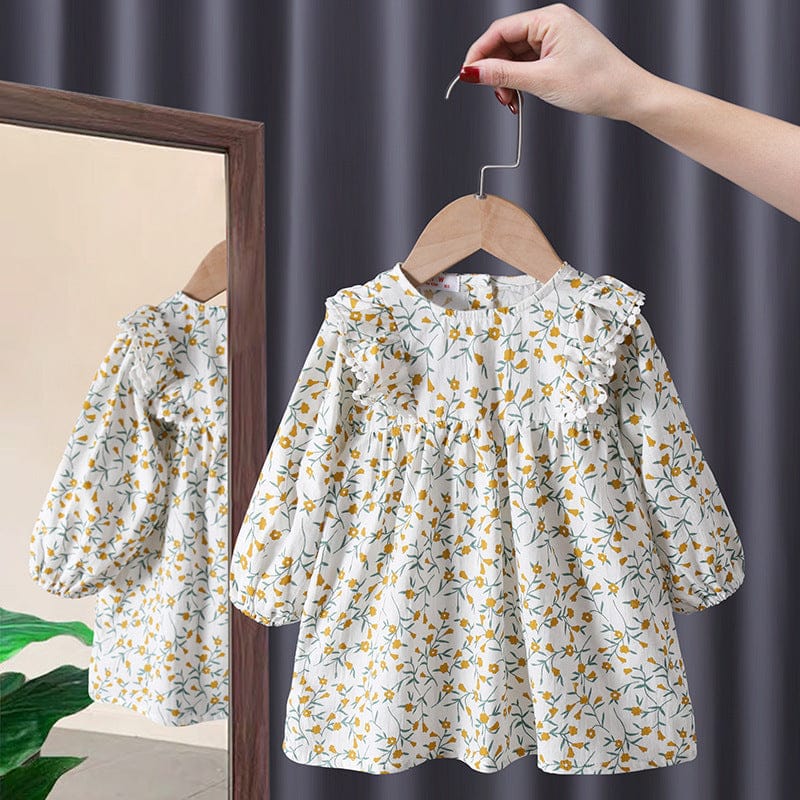 Girls Floral Printed Casual Dress Casual Dresses Yellow 1-2 Y 