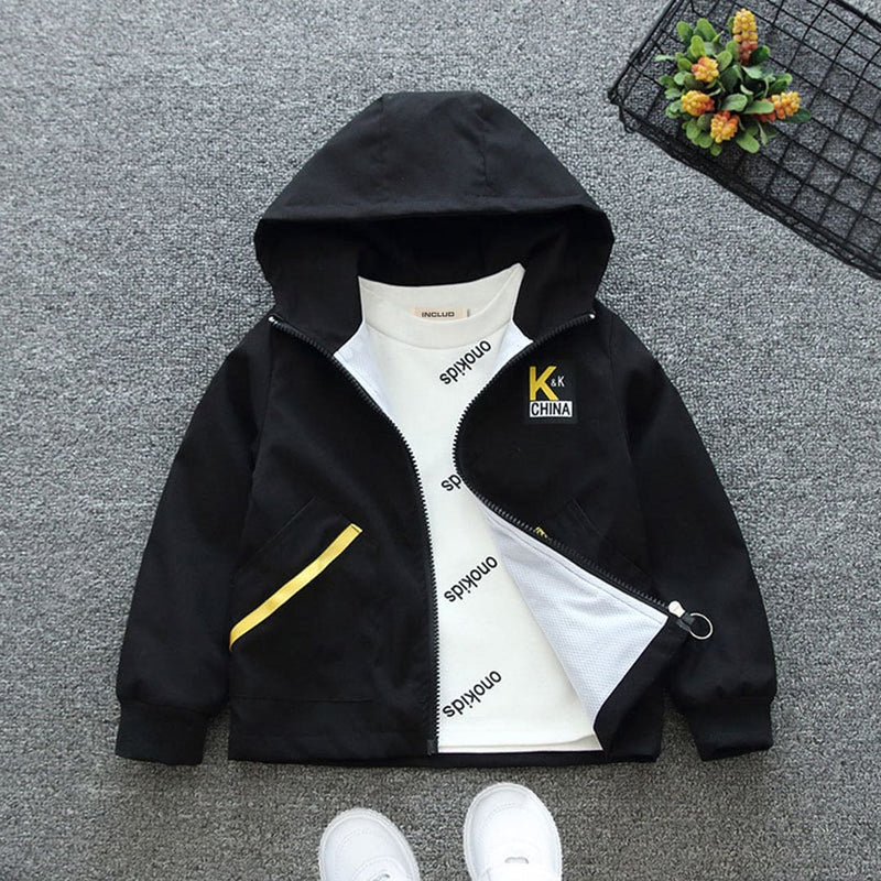 Boys Printed Hooded Windcheater Jacket Coats & Jackets Black 1-2 Y 