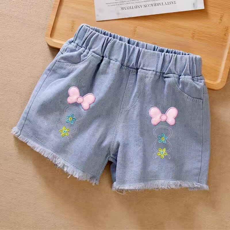 Denim Shorts With Applique Shorts Butterfly Embroidery 2-3 Y 