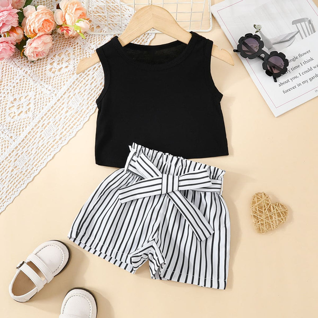 Girls Top with Striped Shorts Set Sets Black 1-2 Y 